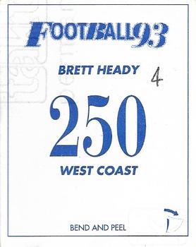 1993 Select AFL Stickers #250 Brett Heady Back